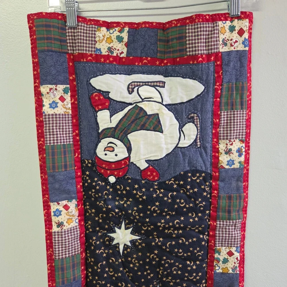 32x15 Snowman‎ Table Runner Christmas Quilted Patchwork Blue Red